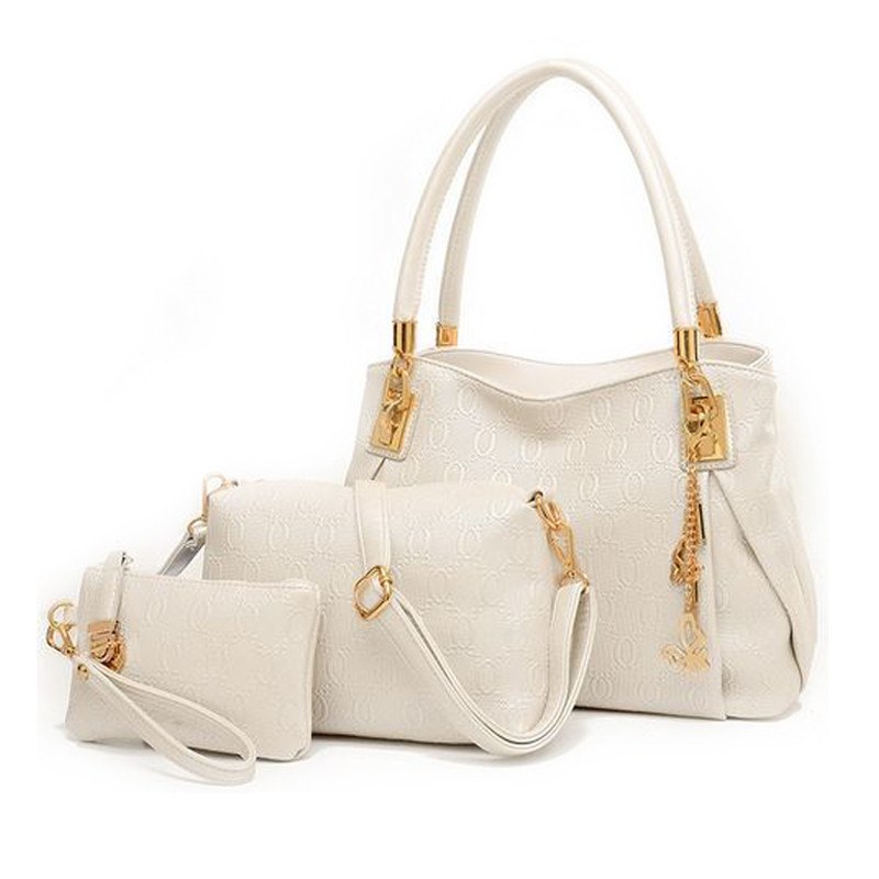 Conjunto de 3 piezas de piel sintética para mujer: bolso de mano, bandolera y monedero