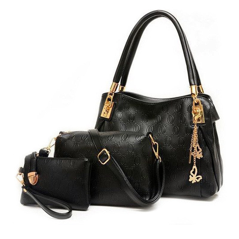 Conjunto de 3 piezas de piel sintética para mujer: bolso de mano, bandolera y monedero