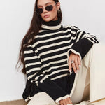 High Neck Stripe Knitwear Women's Top