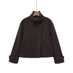 Slant breasted single breasted standing collar woolen coat for women