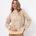 Leopard Print Sweater Women Loose Lantern Sleeve Round Neck Knit Top