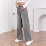 Washed Sky Gray High-Waisted Wide-Leg Denim Pants for Women