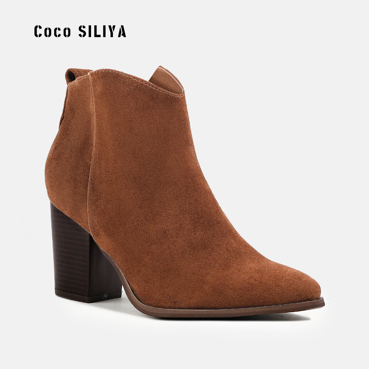 Botines de ante para mujer con tacón ancho, para otoño e invierno
