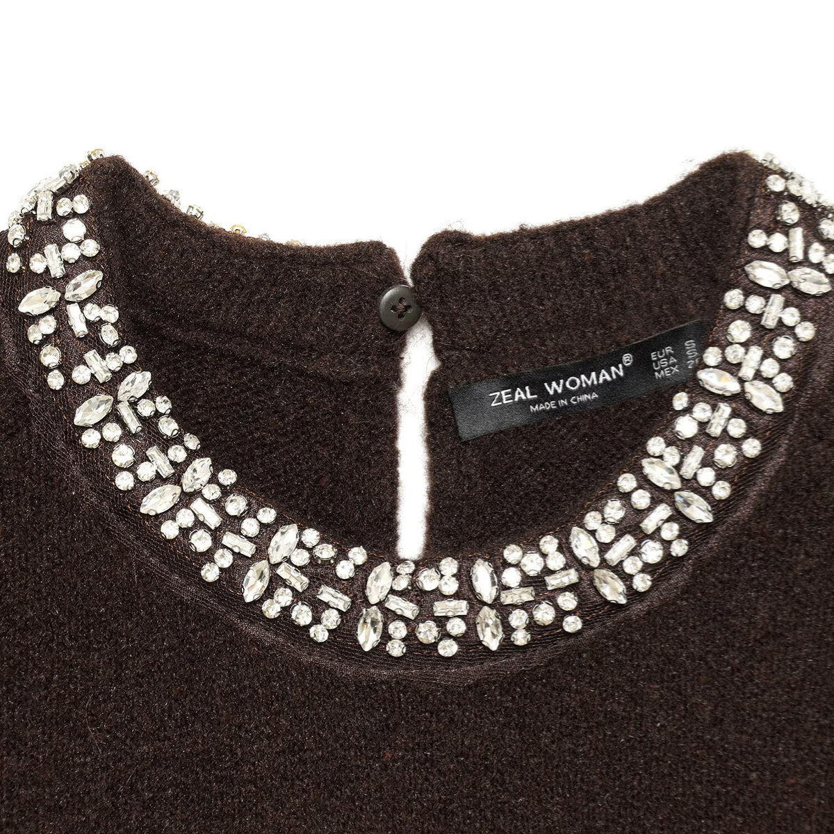 Long sleeved round neck jewelry bead collar knitted sweater
