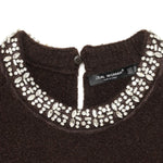 Long sleeved round neck jewelry bead collar knitted sweater
