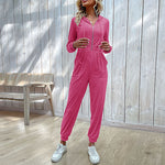 Mono casual liso para mujer de estilo utilitario con capucha, manga larga y apertura frontal
