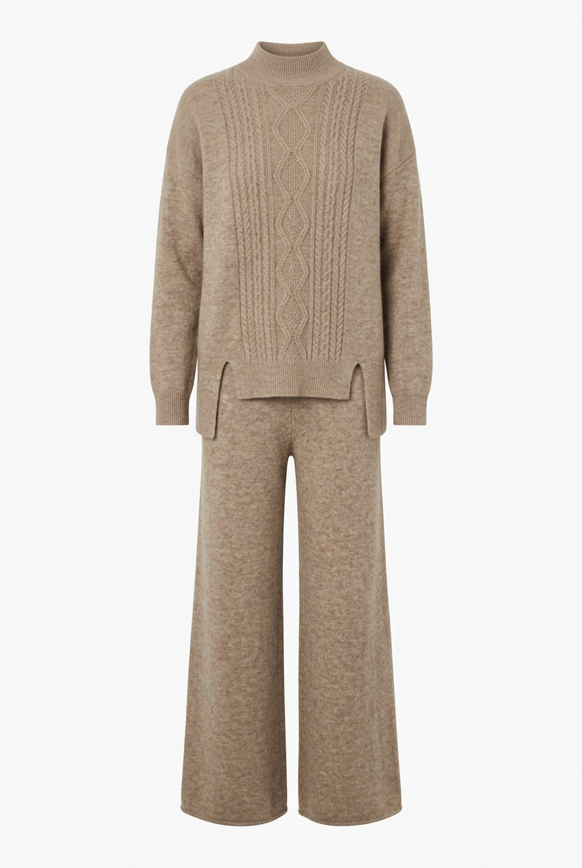 Conjunto de dos piezas para mujer con jersey y pantalón de pierna ancha, grueso y abrigado.