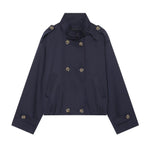 Loose double breasted shoulder strap stand up collar trench coat for women