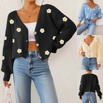 Cardigan for Women with Hand-Crocheted 3D Flower Splicing, Loose Long Sleeve Short Coat