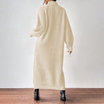 Vestido largo de punto liso para mujer con manga larga y cuello alto