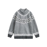 Fair Isle Knit Loose Boho Zip-Up Cardigan Sweater Coat