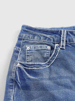 Blue Denim Long Pants with Embroidery Design