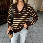 Polo collar striped sweater