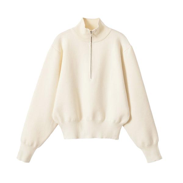 Stand up collar solid color zipper sweater