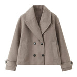 Collar long sleeved double breasted short woolen coat for women
