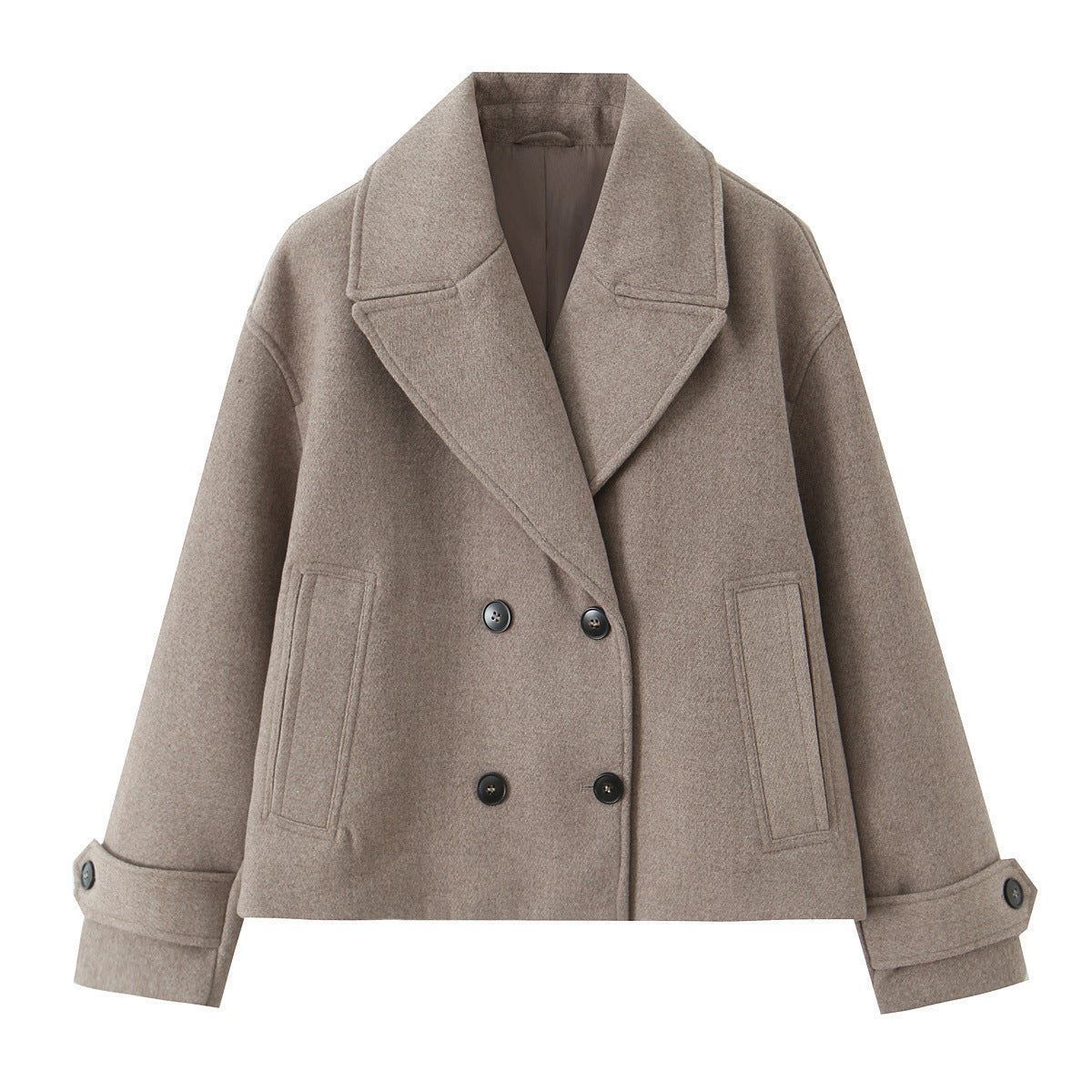 Collar long sleeved double breasted short woolen coat for women