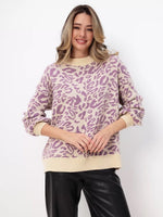 Leopard Print Sweater Women Loose Lantern Sleeve Round Neck Knit Top