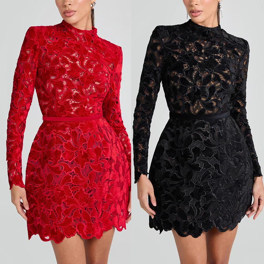 Vestido de manga larga con cremallera para mujer, de estilo casual y de fiesta