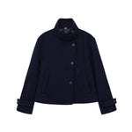 Slant breasted single breasted standing collar woolen coat for women