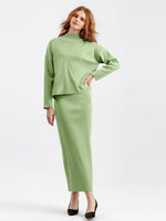 Conjunto de punto de dos piezas para mujer con jersey de cuello alto y falda larga recta, abrigado para invierno.