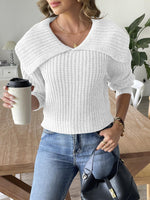 Ladies' Short Knit Sweater with Turn-Down Collar, Crochet Knit Top,Women's Pullover Sweater