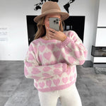 Love jacquard contrasting pullover sweater