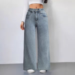 Loose High-Waisted Wide-Leg Jeans with Pink Bow Embroidery on Back Pocket