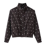Loose zipper stand up collar polka dot pilot jacket