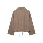 Casual loose pleated zipper woolen jacket
