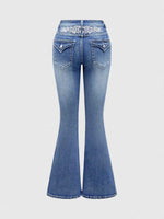 Blue Denim Long Pants with Embroidery Design