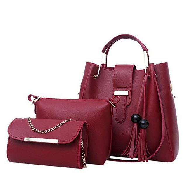Conjunto de 3 bolsos Laamei de piel sintética para mujer con detalle de borla