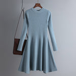 Vestido corto de punto grueso para mujer con corte en A, básico y elegante para otoño e invierno