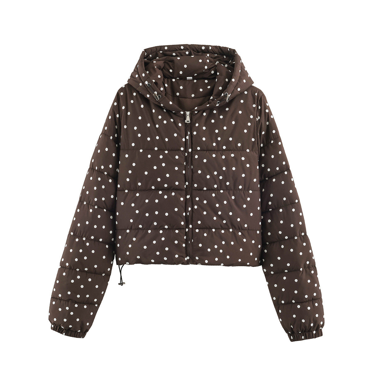 Zipper hooded polka dot cotton jacket for women