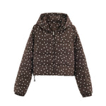 Zipper hooded polka dot cotton jacket for women