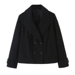 Collar long sleeved double breasted short woolen coat for women