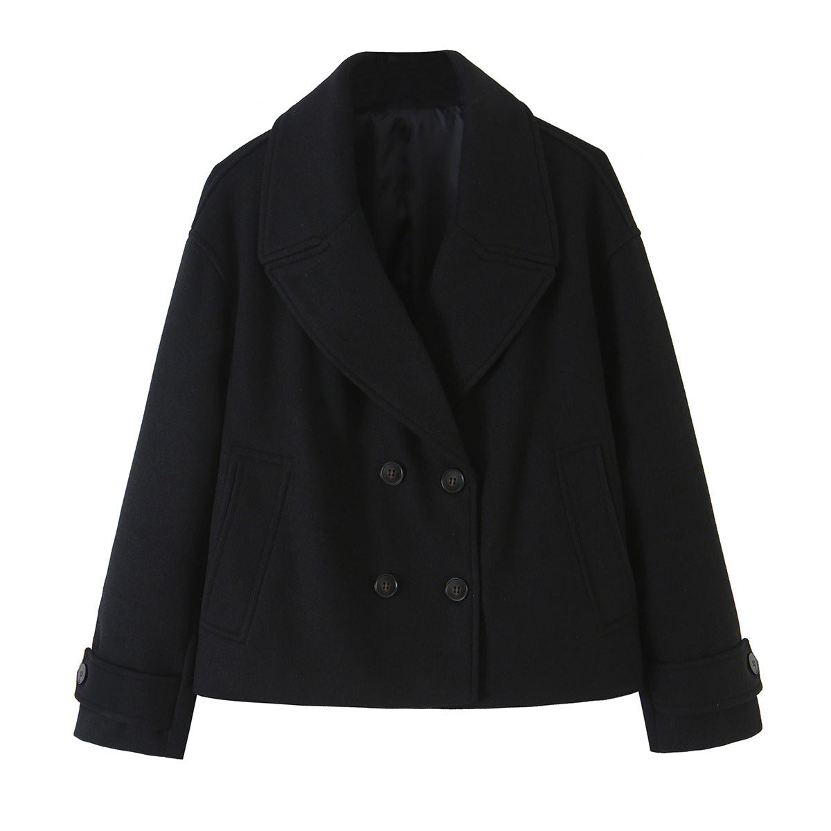Collar long sleeved double breasted short woolen coat for women