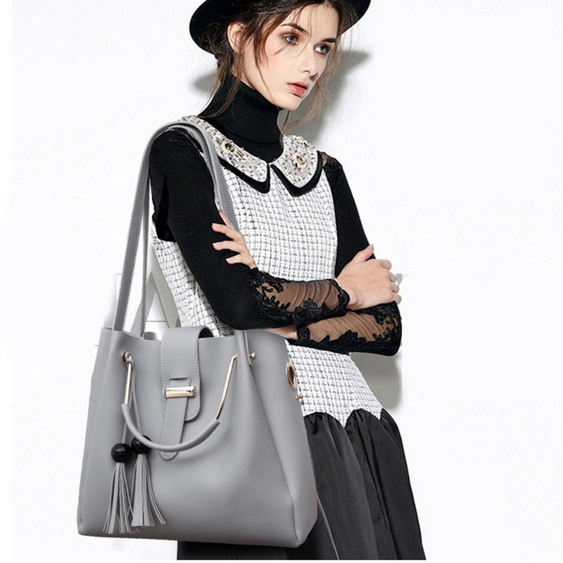 Conjunto de 3 bolsos Laamei de piel sintética para mujer con detalle de borla