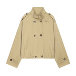 Loose double breasted shoulder strap stand up collar trench coat for women