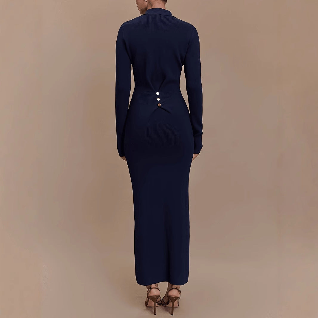 Vestido de punto entallado con botones para mujer, cómodo y elegante para otoño e invierno