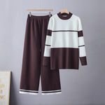 Conjunto de dos piezas con top de cuello redondo en bloques de color y pantalón de pernera ancha