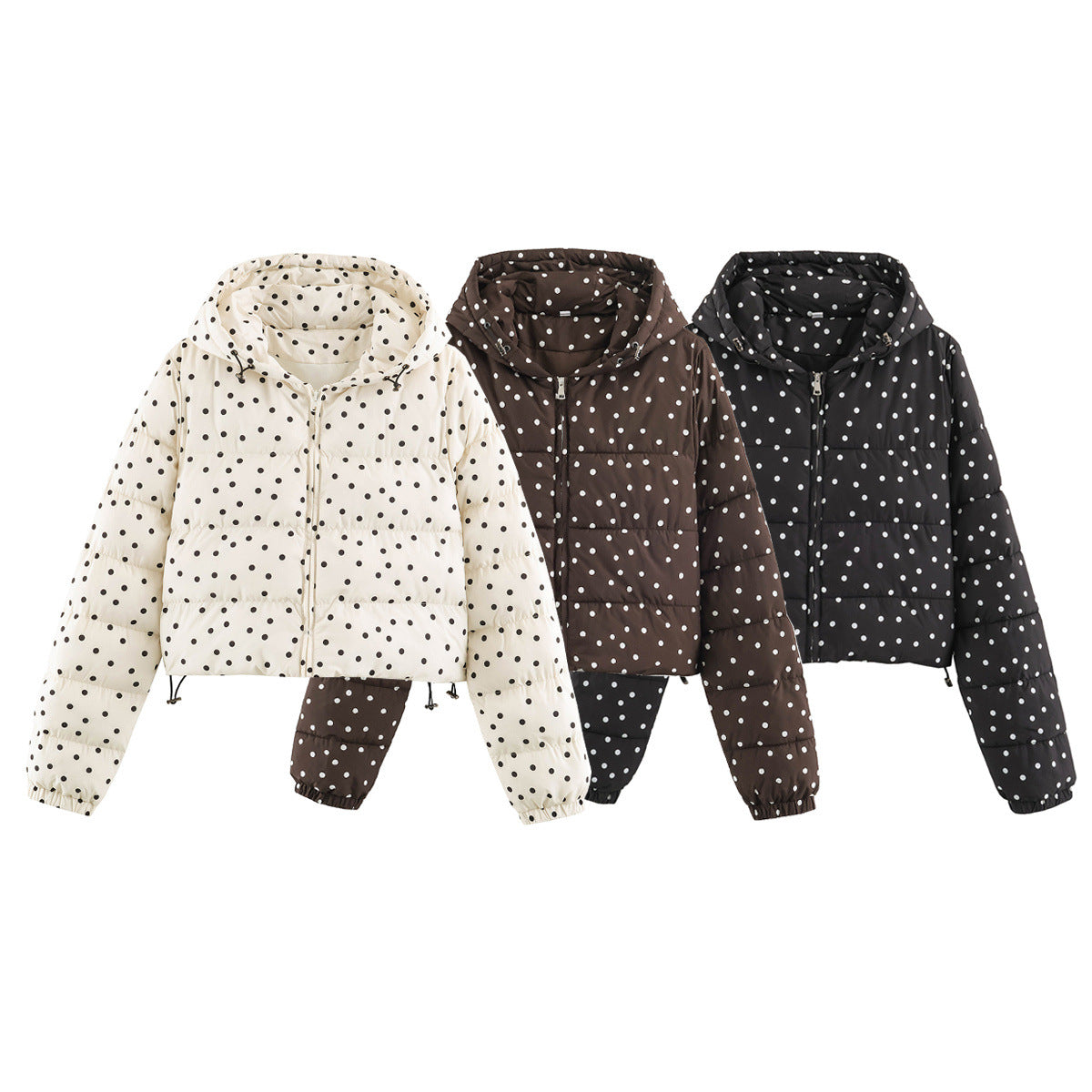 Zipper hooded polka dot cotton jacket for women