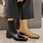 Botines de piel auténtica para mujer con colores en contraste y cremallera lateral, para otoño e invierno