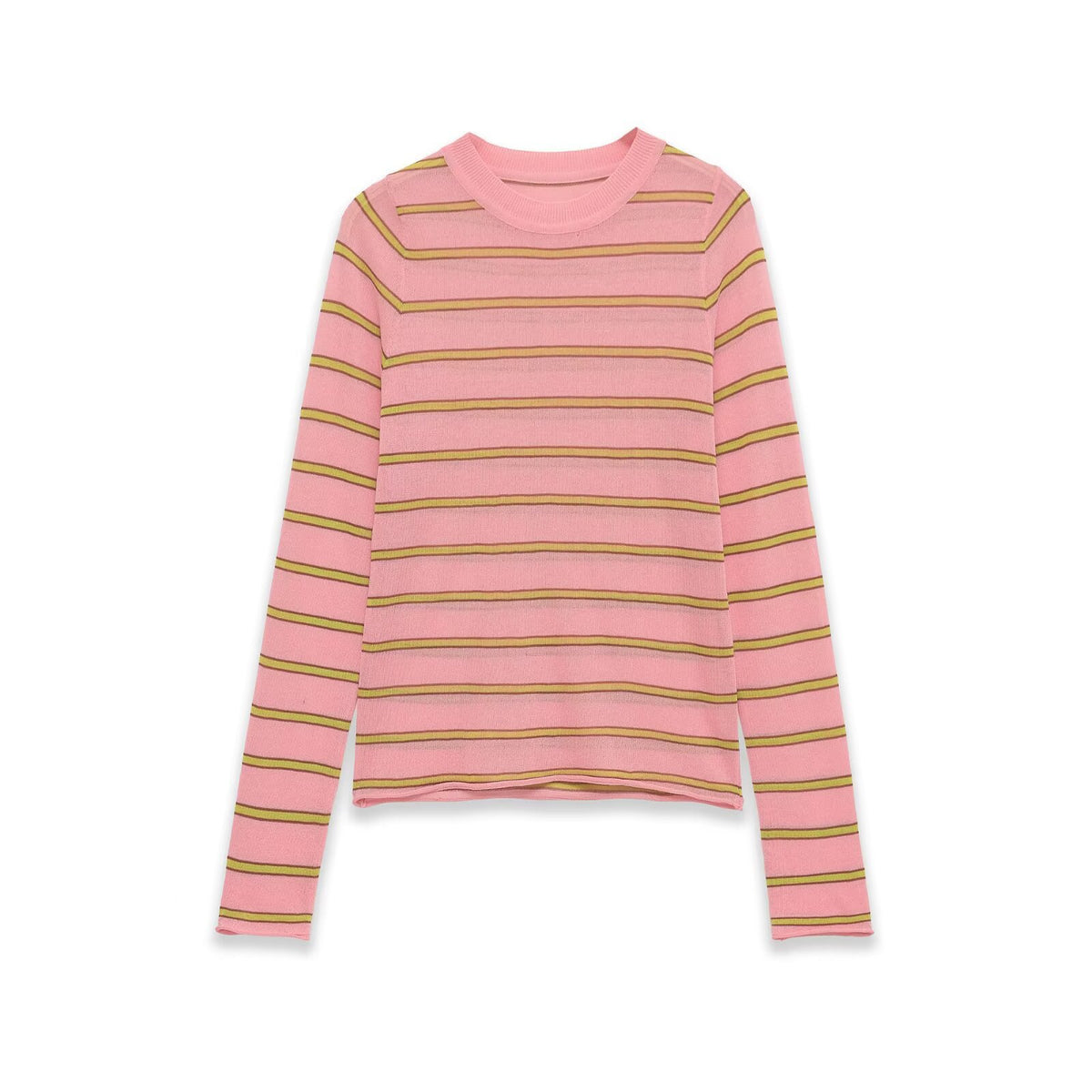 Casual long sleeved round neck striped contrasting knit sweater