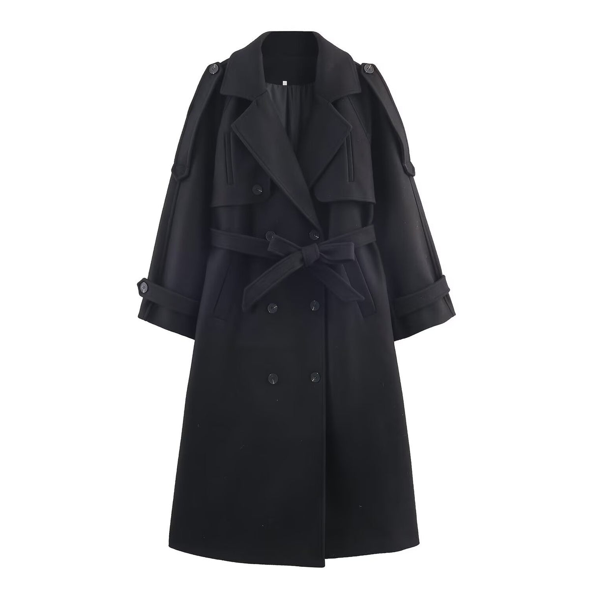 Women's long woolen coat with belt and jacket