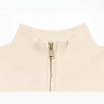Zipper stand collar long sleeved pullover striped knit sweater for women