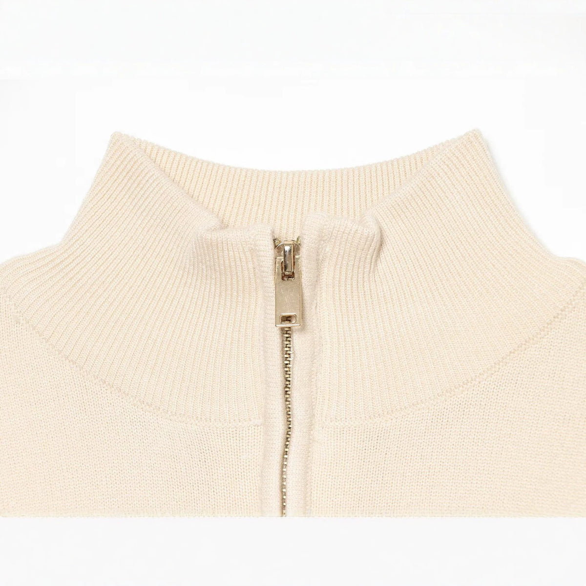 Zipper stand collar long sleeved pullover striped knit sweater for women