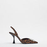 Zapatos de tacón destalonados para mujer con punta fina y brillo, para bodas