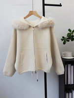 Double zipper hooded jacket for women