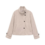 Slant breasted single breasted standing collar woolen coat for women
