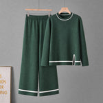 Conjunto de dos piezas para mujer de manga larga con aberturas y pantalón de pernera ancha